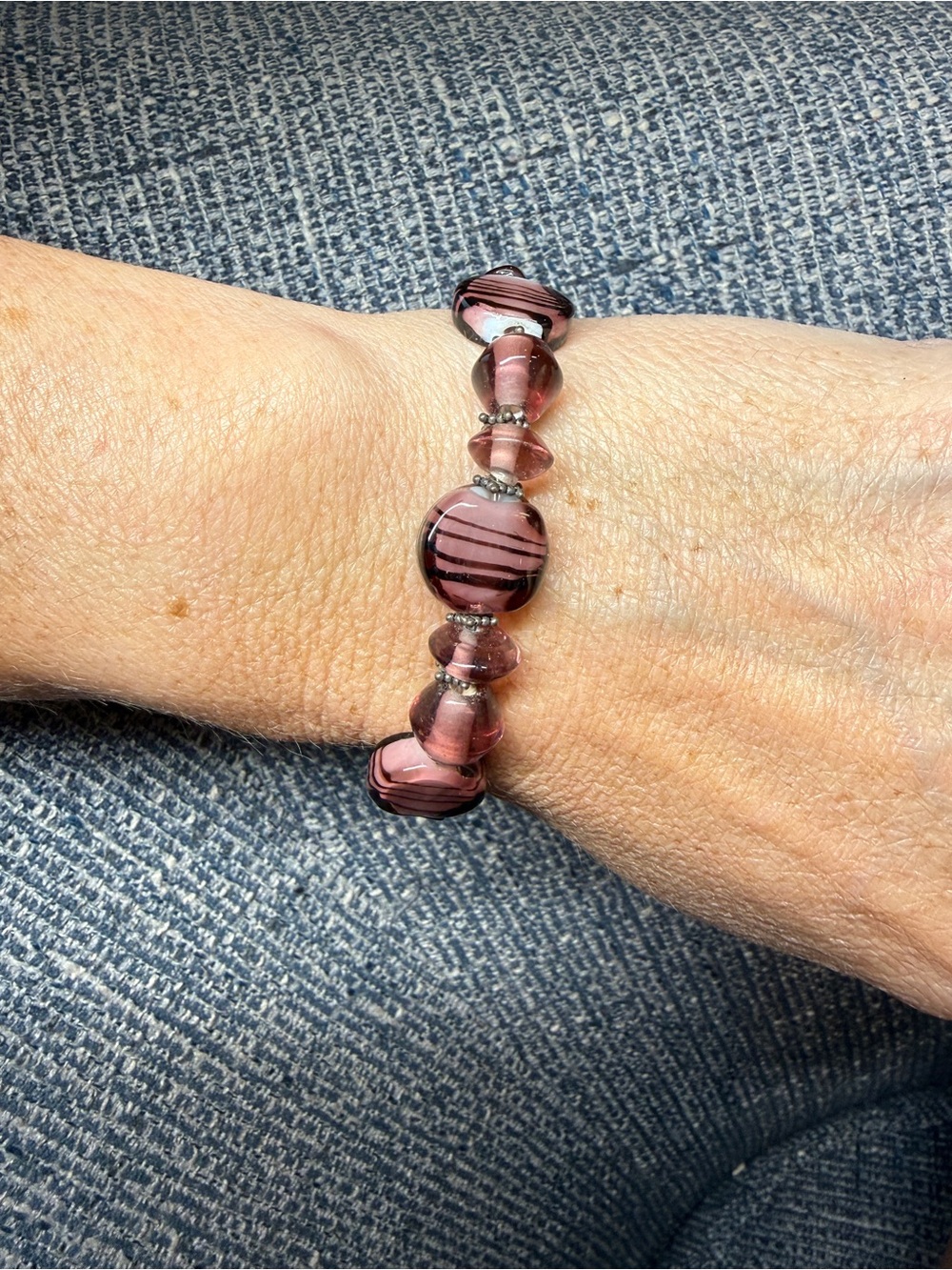 Vintage Style Purple Art Glass Beaded Bracelet – Toggle Clasp